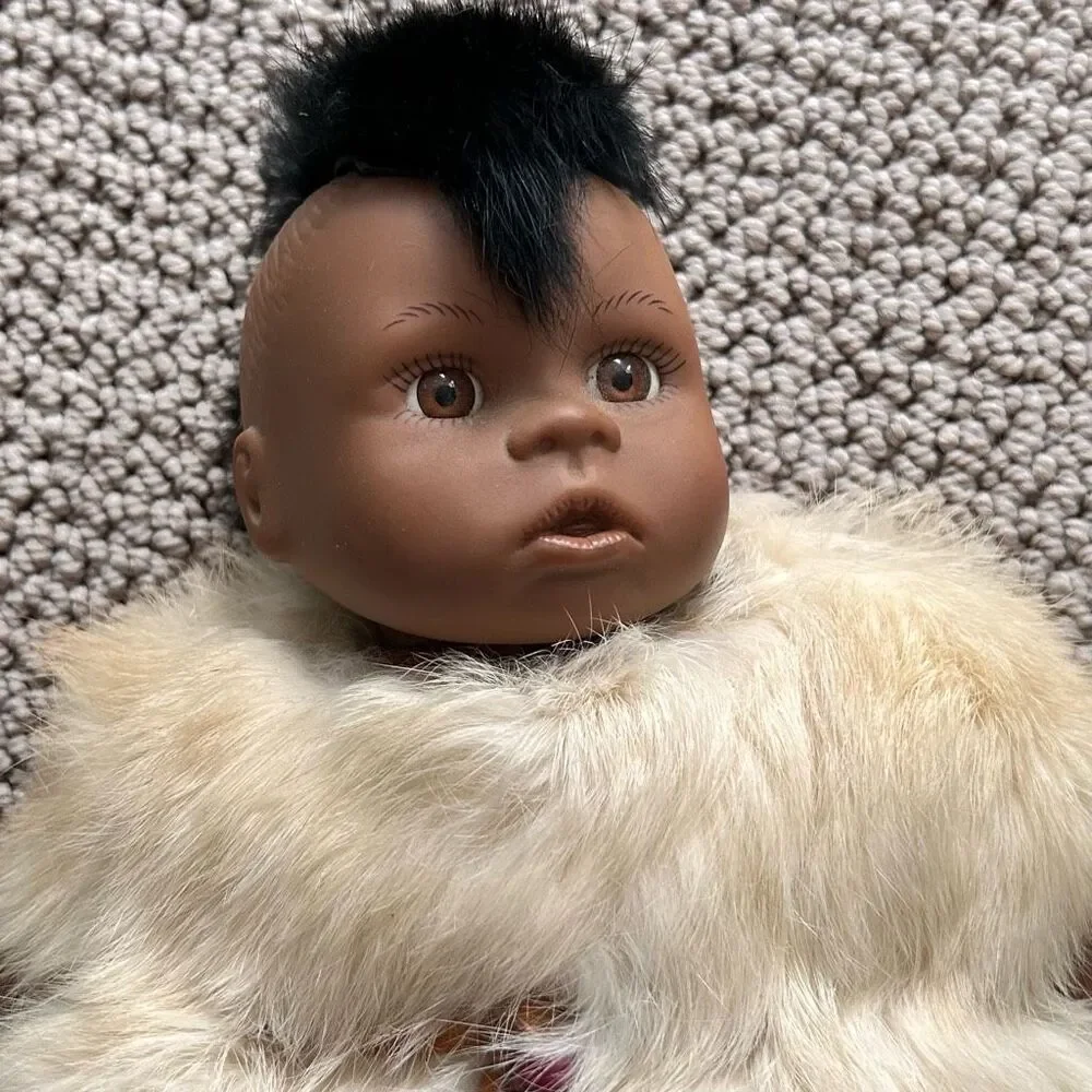 Native American Baby Boy Doll w Authentic Fur & Feathers, Mohawk, Soft Body